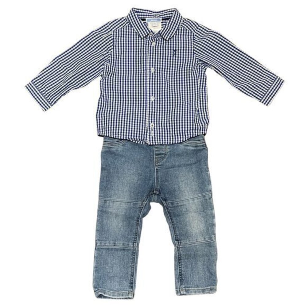 Jacadi Blue Striped Button-down/H&M Skinny Jeans - Size 12-18 Months